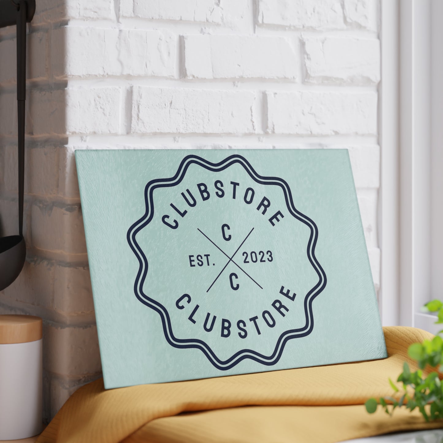 Glasplatte mit Clubstore Logo